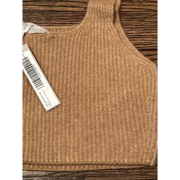 Everlane Womens S The Cozy Stretch Tank Cropped Wool Blend Fuzzy Knit Camel NWT - Picture 3 of 8